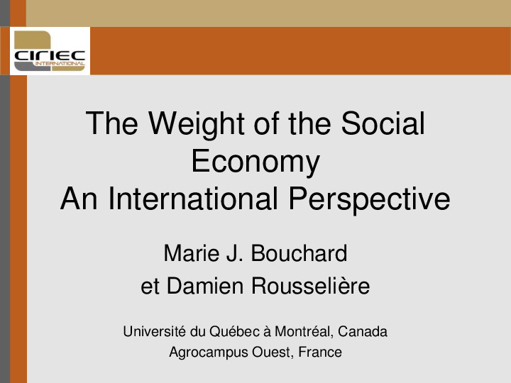 Séminaire The Weight of the Social Economy - An International Perspective